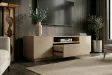Meuble TV LOFT 160 cm chêne plaqué naturel greige — Adeniahome