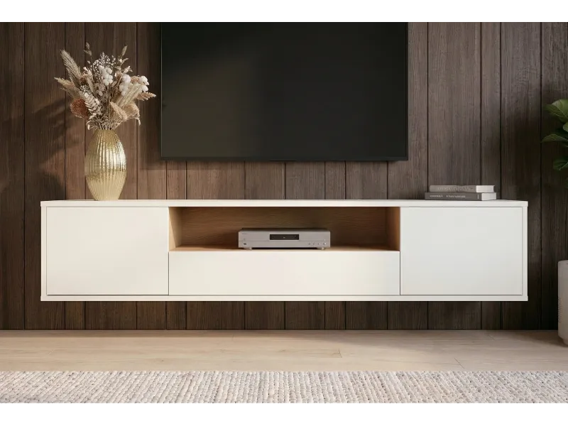 Meuble TV suspendu LOFT 150 cm chêne blanc naturel — Adeniahome