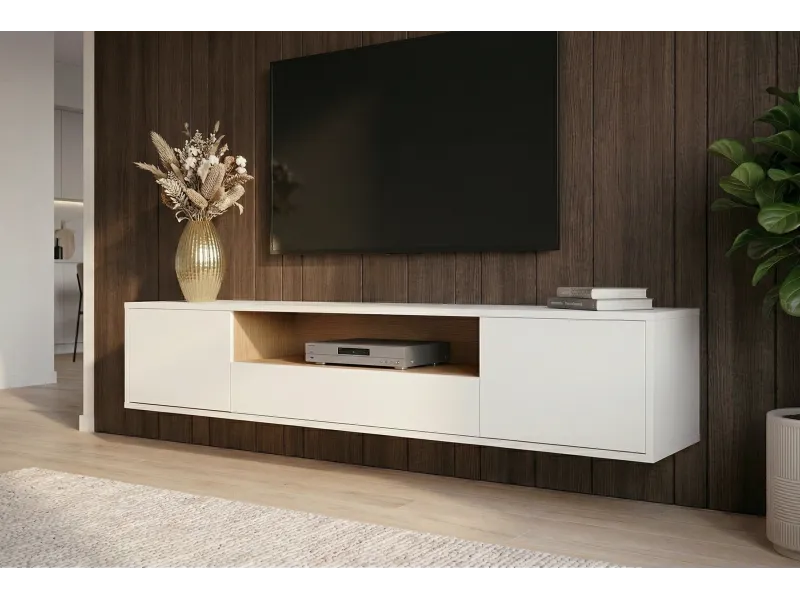 Meuble TV suspendu LOFT 150 cm chêne blanc naturel — Adeniahome