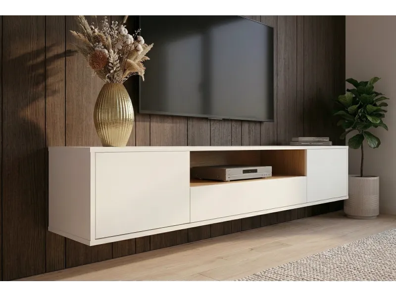 Meuble TV suspendu LOFT 150 cm chêne blanc naturel — Adeniahome