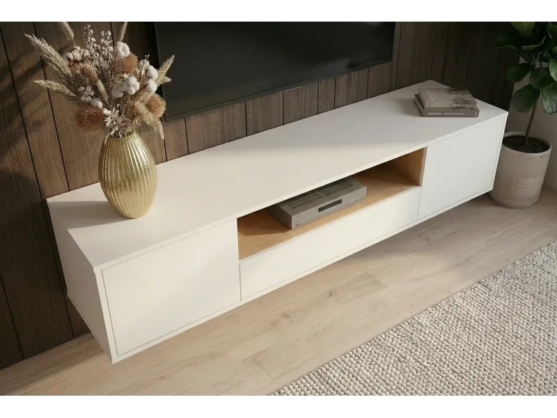 Meuble TV suspendu LOFT 150 cm chêne blanc naturel — Adeniahome