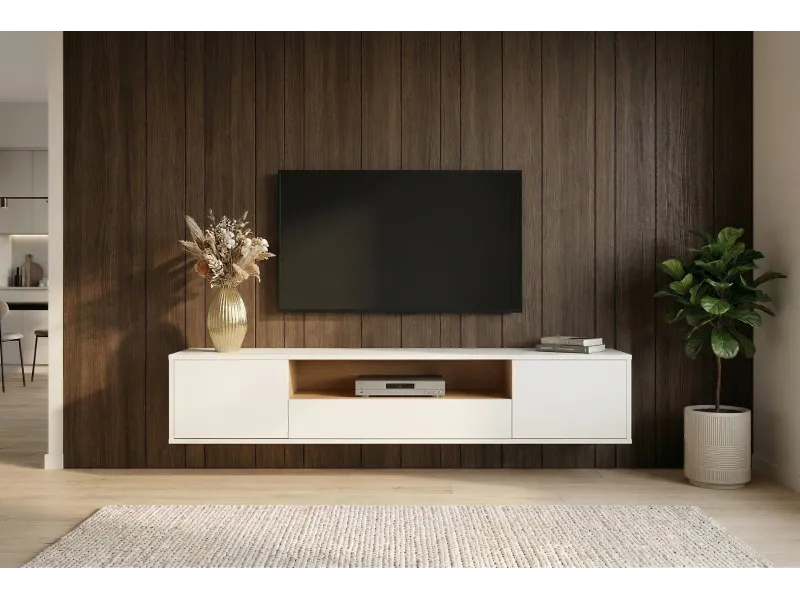 Meuble TV suspendu LOFT 150 cm chêne blanc naturel — Adeniahome