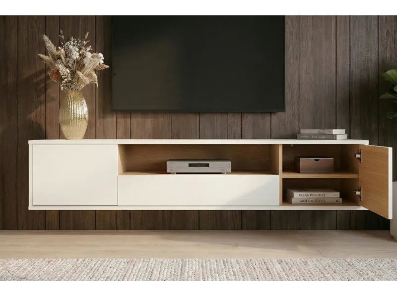 Meuble TV suspendu LOFT 150 cm chêne blanc naturel — Adeniahome