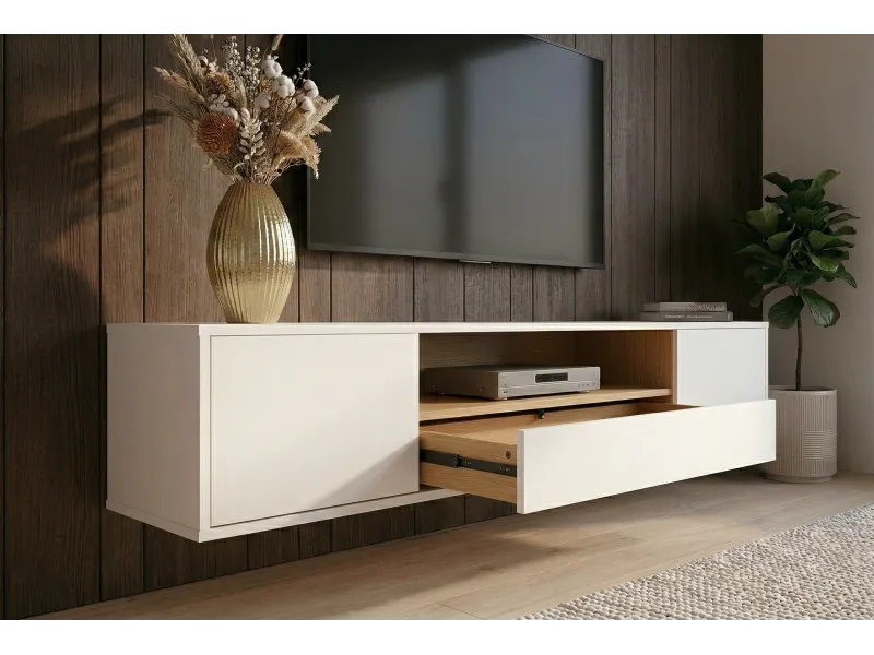 Meuble TV suspendu LOFT 150 cm chêne blanc naturel — Adeniahome