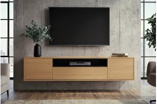 Meuble TV suspendu LOFT 150 cm chêne naturel noir — Adeniahome