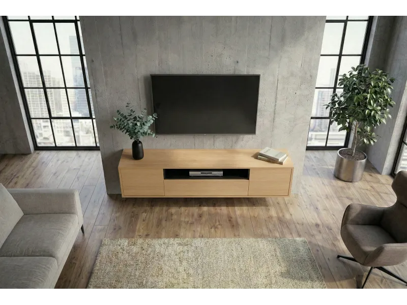 Meuble TV suspendu LOFT 150 cm chêne naturel noir — Adeniahome