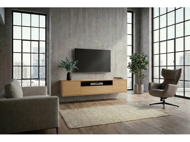 Meuble TV suspendu LOFT 150 cm chêne naturel noir — Adeniahome