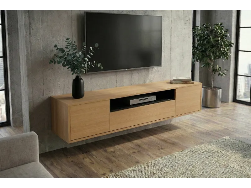 Meuble TV suspendu LOFT 150 cm chêne naturel noir — Adeniahome