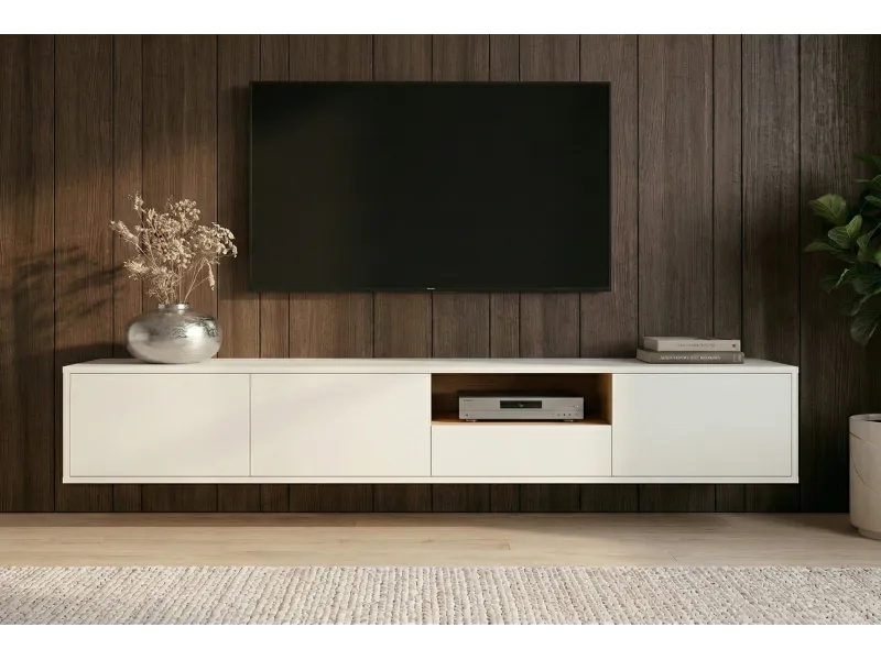 Meuble TV suspendu LOFT 200 cm chêne blanc naturel — Adeniahome