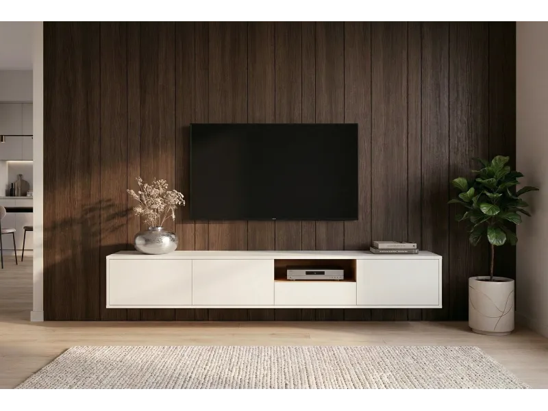 Meuble TV suspendu LOFT 200 cm chêne blanc naturel — Adeniahome