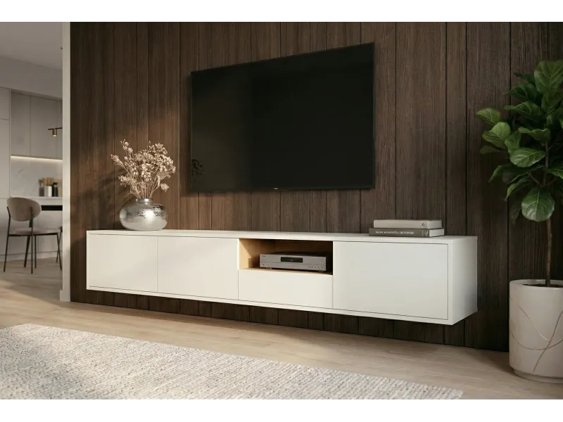 Meuble TV suspendu LOFT 200 cm chêne blanc naturel — Adeniahome