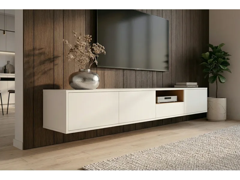 Meuble TV suspendu LOFT 200 cm chêne blanc naturel — Adeniahome