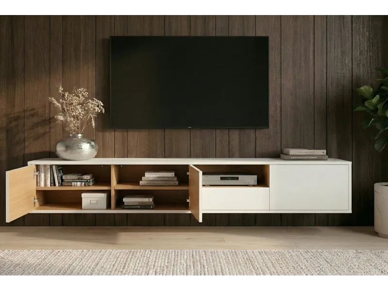 Meuble TV suspendu LOFT 200 cm chêne blanc naturel — Adeniahome