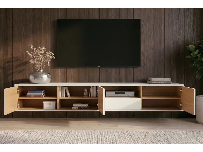 Meuble TV suspendu LOFT 200 cm chêne blanc naturel — Adeniahome