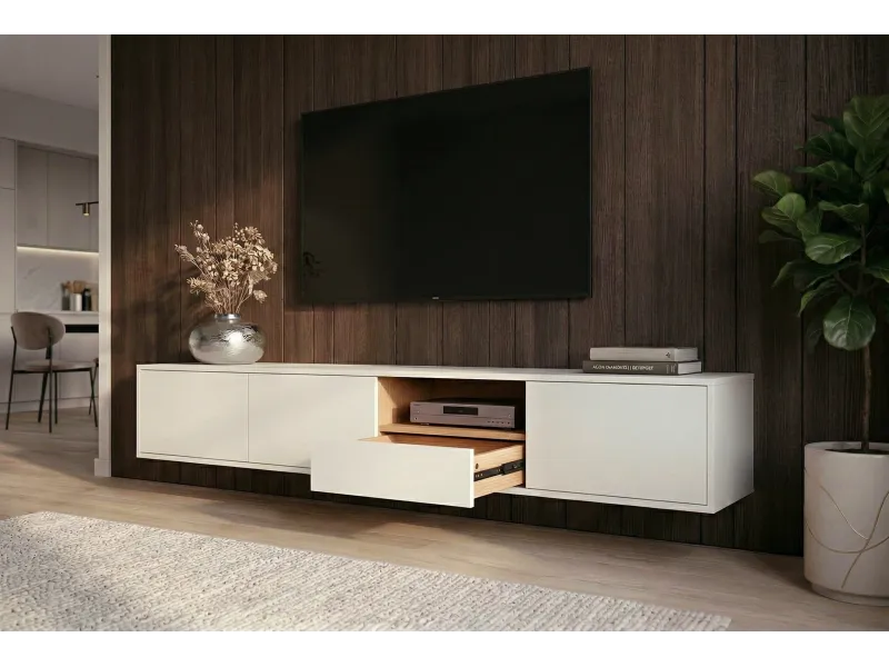 Meuble TV suspendu LOFT 200 cm chêne blanc naturel — Adeniahome