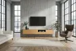 Meuble TV suspendu chêne naturel et noir 200 cm — Série Loft