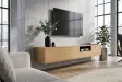 Meuble TV suspendu chêne naturel et noir 200 cm — Série Loft
