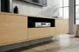 Meuble TV suspendu chêne naturel et noir 200 cm — Série Loft