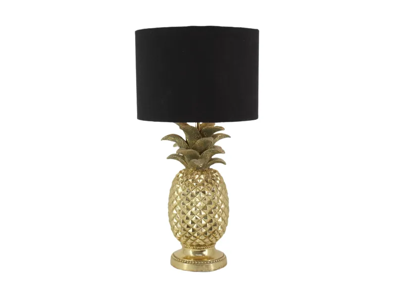 Lampe à poser Ananas dorée abat-jour noir 47 cm — Artisanale