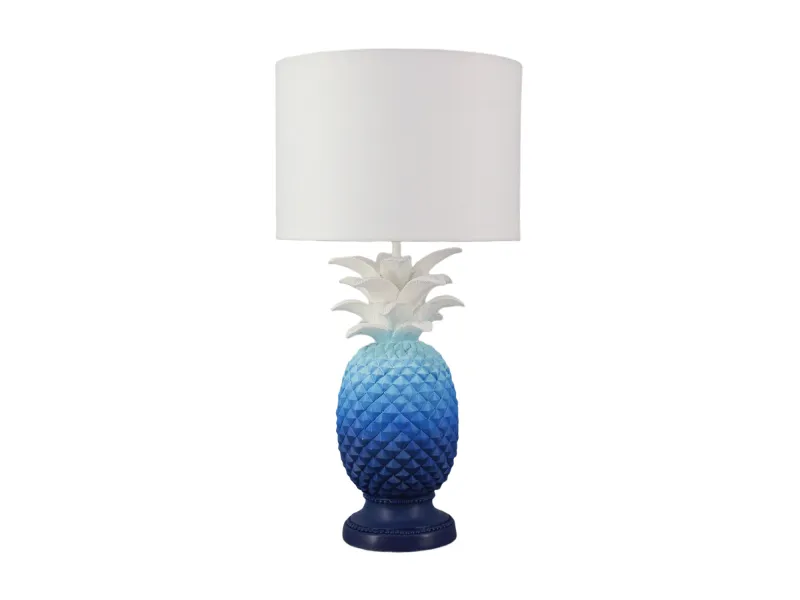 Lampe à poser Ananas bleu et blanc 47 cm — Fabrication artisanale