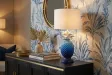 Lampe à poser Ananas bleu et blanc 47 cm — Fabrication artisanale