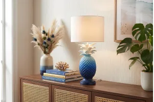 Lampe à poser Ananas bleu et blanc 47 cm — Fabrication artisanale 2