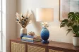 Lampe à poser Ananas bleu et blanc 47 cm — Fabrication artisanale