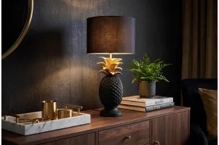 Lampe à poser Ananas noire et dorée 47 cm — Artisanale
