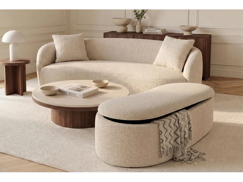 Banc coffre bouclé champagne 120 cm capitonné — Série Elemental