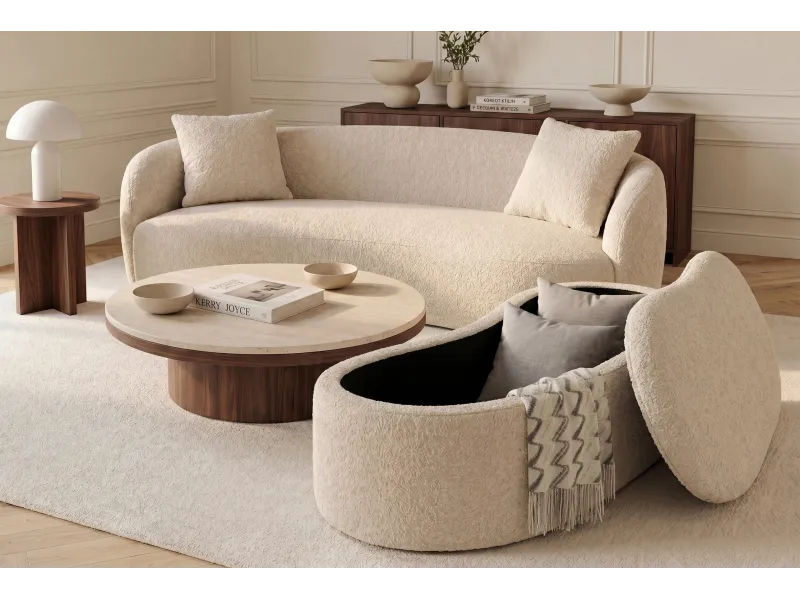 Banc coffre bouclé champagne 120 cm capitonné — Série Elemental