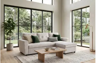 Canapé d'angle convertible APARTMENT 205 cm velours champagne
