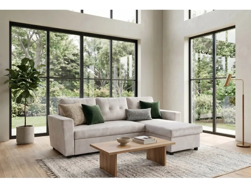 Canapé d'angle convertible APARTMENT 205 cm velours champagne