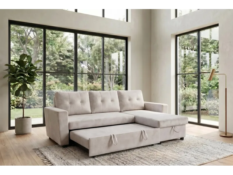 Canapé d'angle convertible APARTMENT 205 cm velours champagne