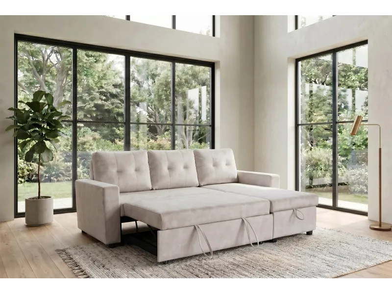 Canapé d'angle convertible APARTMENT 205 cm velours champagne
