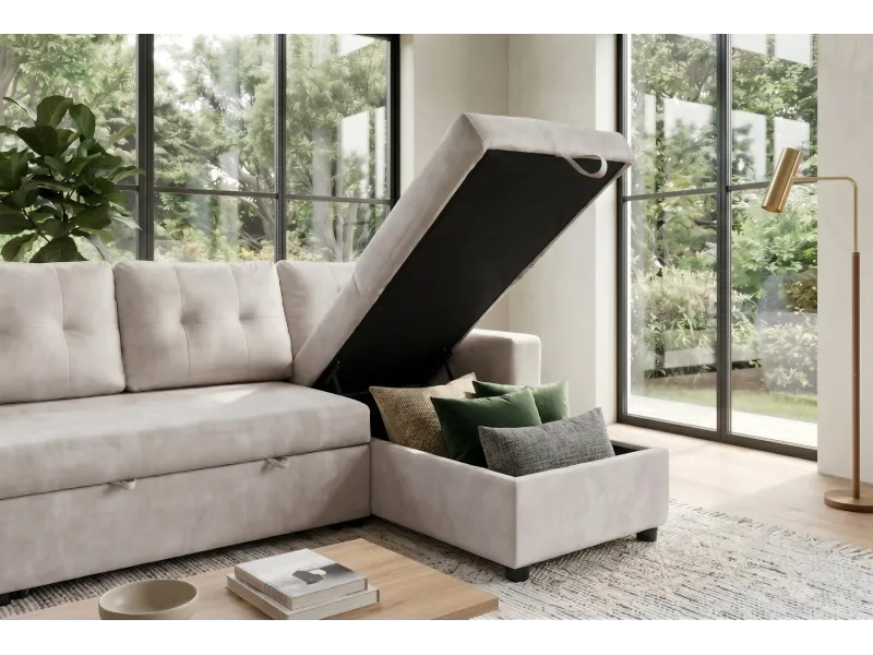 Canapé d'angle convertible APARTMENT 205 cm velours champagne
