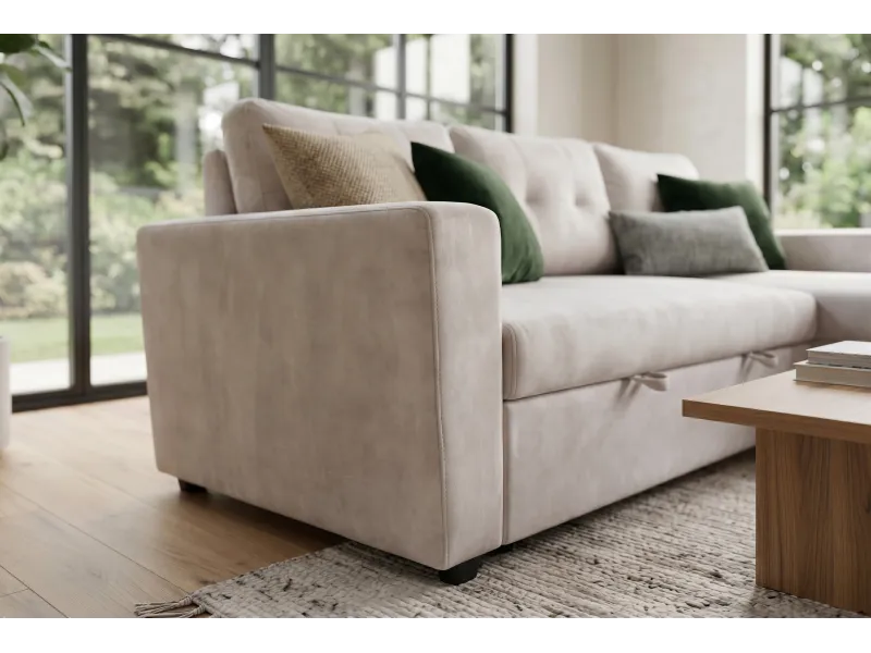Canapé d'angle convertible APARTMENT 205 cm velours champagne