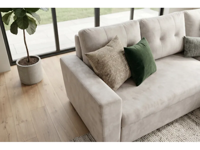 Canapé d'angle convertible APARTMENT 205 cm velours champagne
