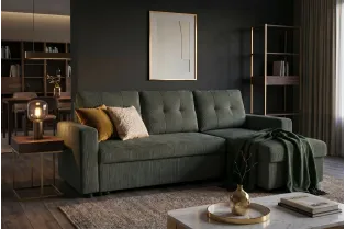 Canapé d'angle convertible APARTMENT 205 cm velours côtelé vert