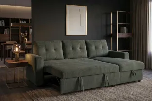 Canapé d'angle convertible APARTMENT 205 cm velours côtelé vert 2