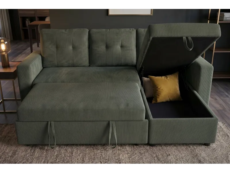 Canapé d'angle convertible APARTMENT 205 cm velours côtelé vert