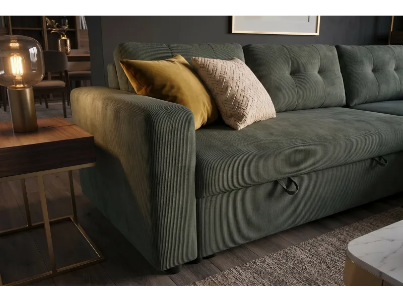 Canapé d'angle convertible APARTMENT 205 cm velours côtelé vert