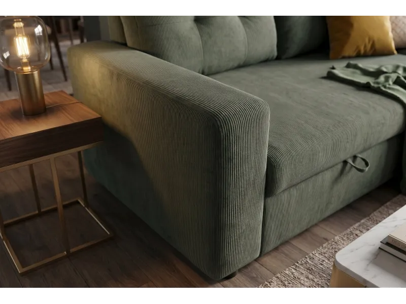 Canapé d'angle convertible APARTMENT 205 cm velours côtelé vert