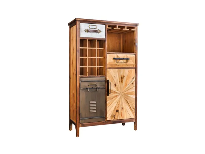 Meuble bar ATELIER 120 cm bois de pin vintage brun — 12 bouteilles