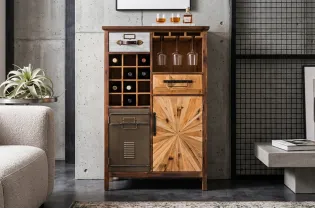 Meuble bar ATELIER 120 cm bois de pin vintage brun — 12 bouteilles