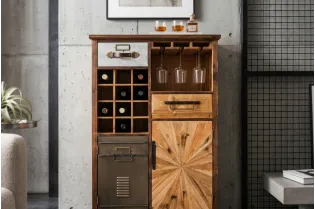 Meuble bar ATELIER 120 cm bois de pin vintage brun — 12 bouteilles 2