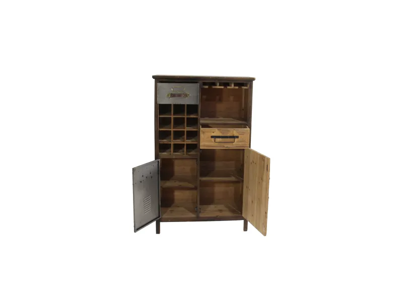 Meuble bar ATELIER 120 cm bois de pin vintage brun — 12 bouteilles