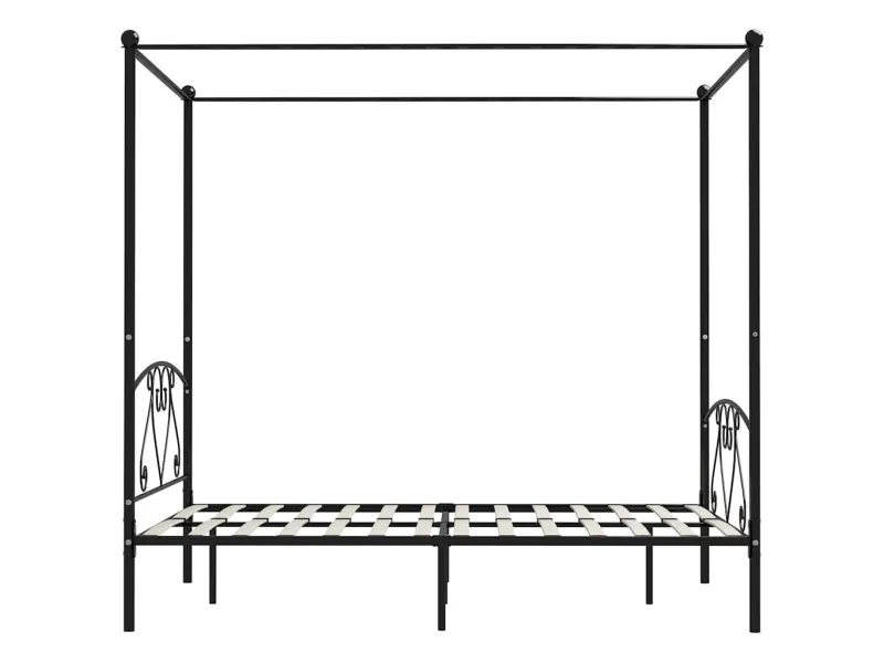 Lit deux places en métal avec baldaquin de 160 x 200 cm en métal coloris noir avec voilage blanc inclus