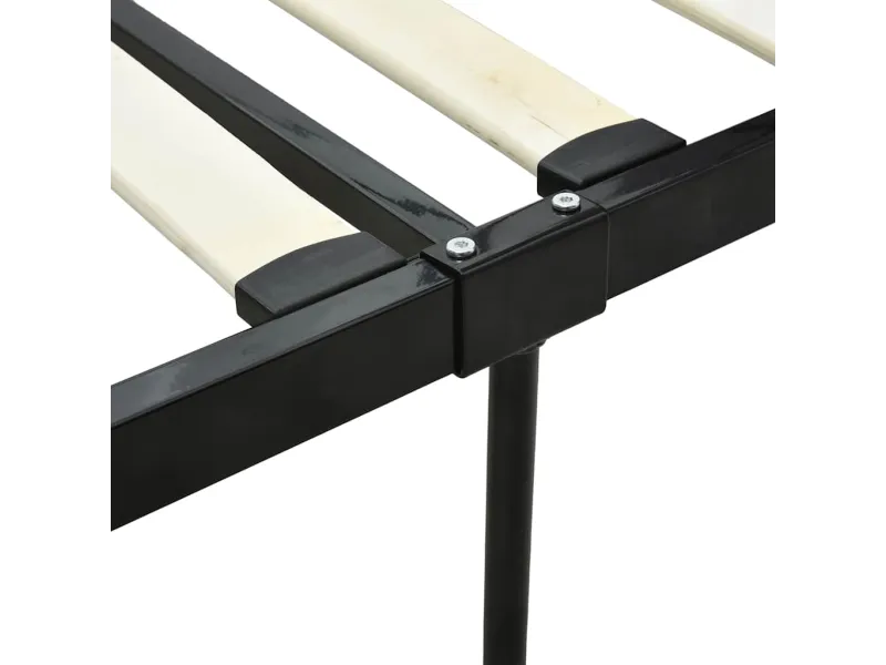 Lit deux places en métal avec baldaquin de 160 x 200 cm en métal coloris noir avec voilage blanc inclus