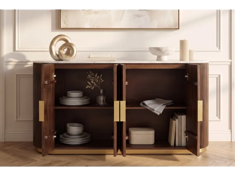 Buffet GATSBY 170 cm marbre blanc | Buffet moderne Art déco – Adenia Home
