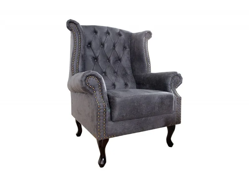 Fauteuil design Chesterfield coloris gris capitonné